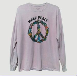 a.lab  "Make Peace"  Long Sleeve Tee with Mushroom Peace Sign 100% Cotton